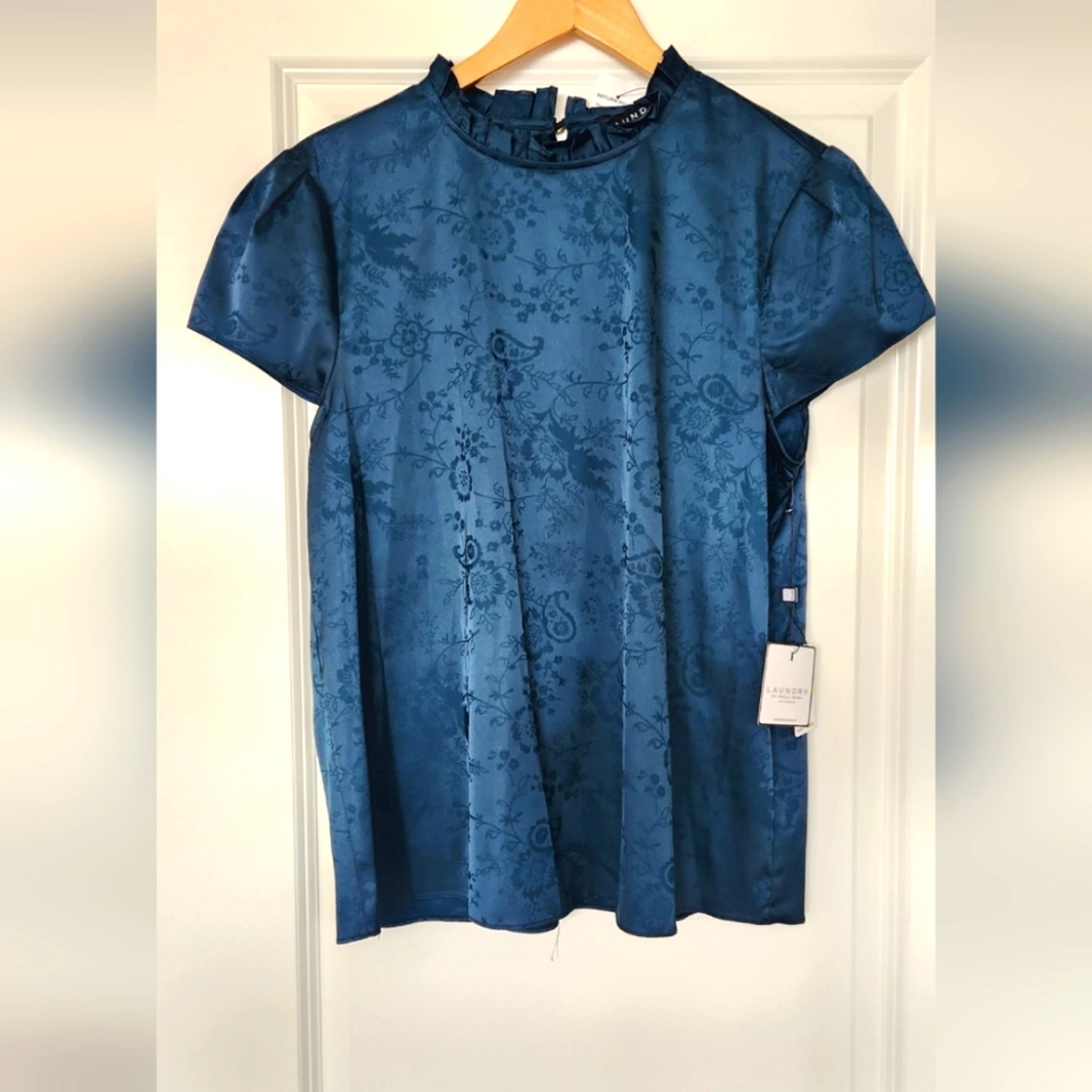 Teal satin blouse